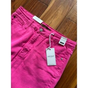 Judy Blue Hot Pink High Waist Wide Leg Jeans Raw Hem New Women's Size 11/30